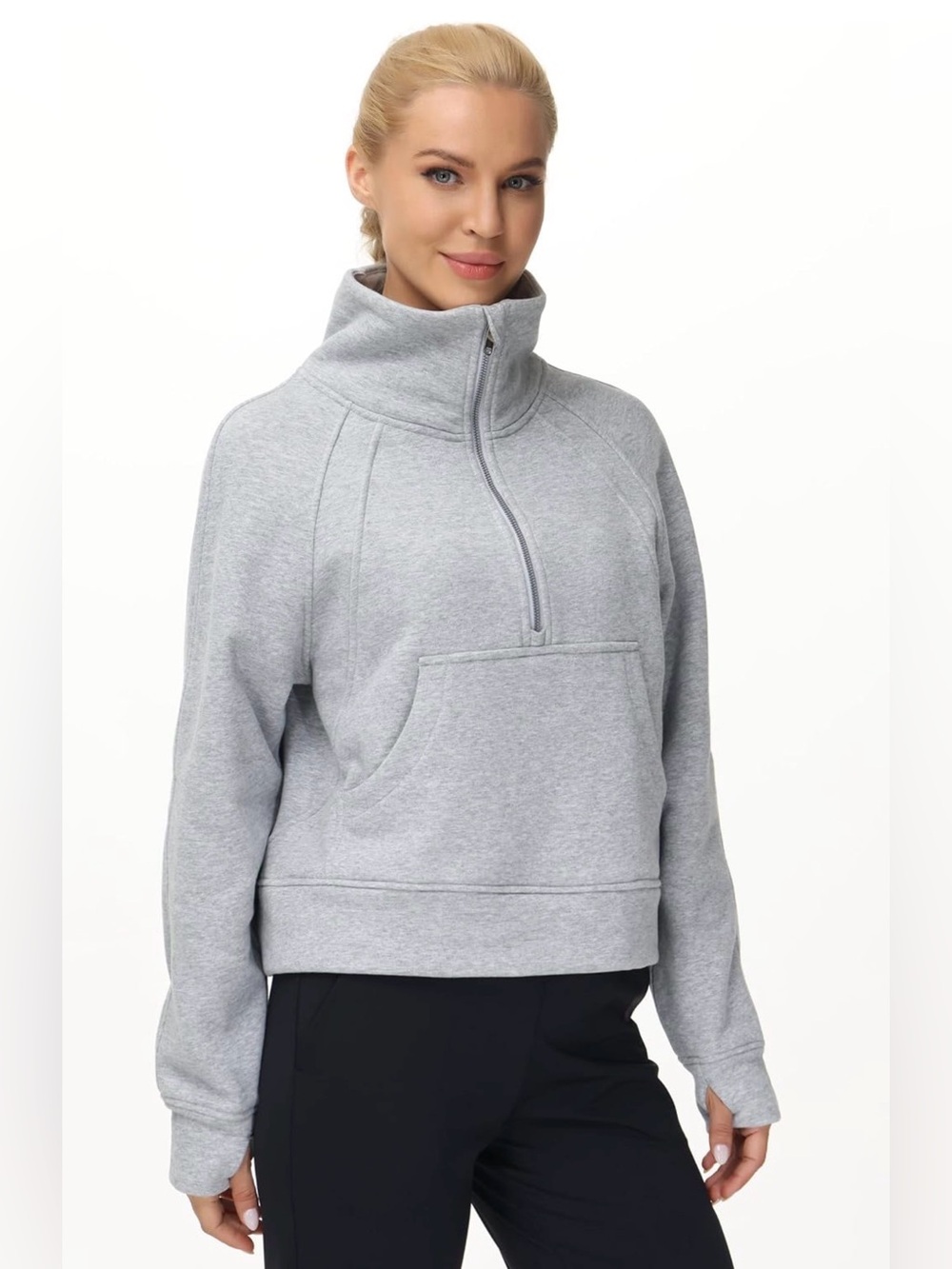The Gym People Half Zip Pullover Gray Small NWT Thumbholes Fleece